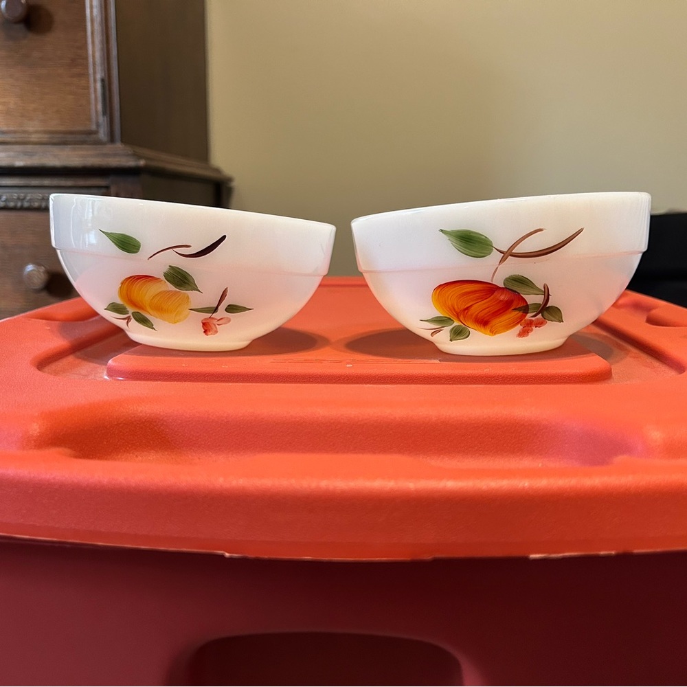 Vintage White Bowls with Fruit Design